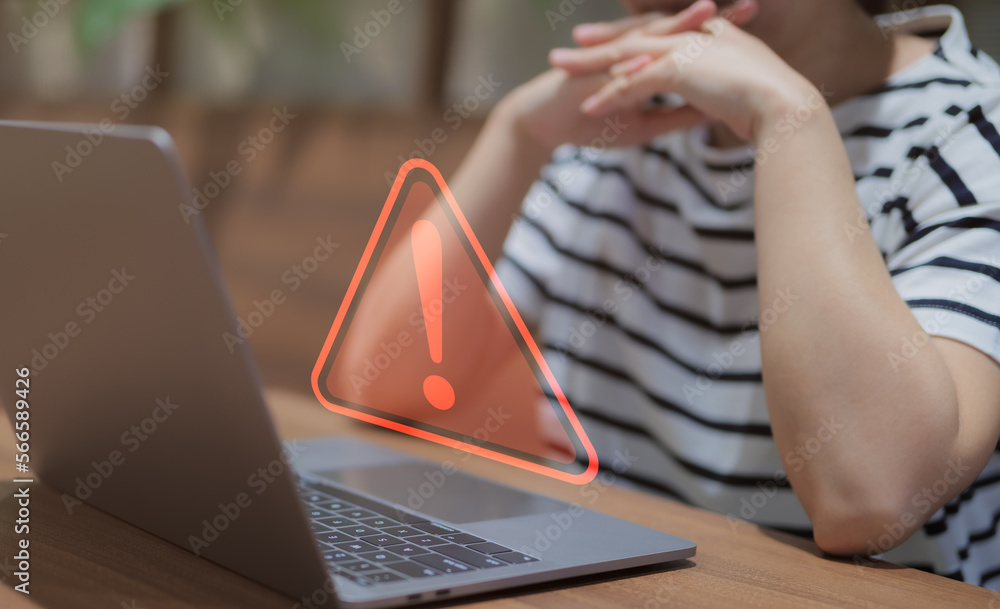 Poster warning alert system concept, system hacked on computer network, cybercrime and virus, malicious sof