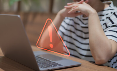 Warning alert system concept, system hacked on computer network, cybercrime and virus, Malicious...