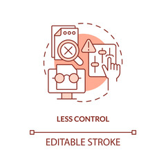 Less control red concept icon. Third party management. IT staffing service abstract idea thin line illustration. Isolated outline drawing. Editable stroke. Arial, Myriad Pro-Bold fonts used