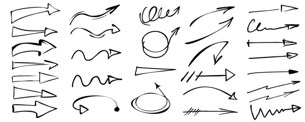 Set of hand drawn arrows and pointers, elements for presentation. Vector illustration, for your text or quote. Shapes for messages. Design note. 