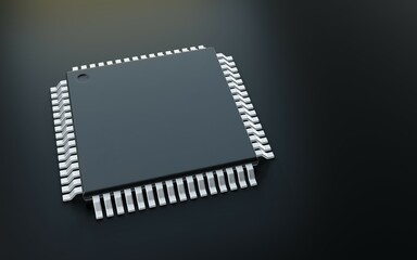  3d render of microchip or semiconductor chip, for computin or technology concept.