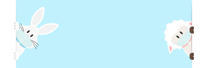 Weißer Osterhase & Schaf Maske Himmel Banner Innen