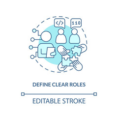 Define clear roles turquoise concept icon. Job description. IT staffing tip abstract idea thin line illustration. Isolated outline drawing. Editable stroke. Arial, Myriad Pro-Bold fonts used