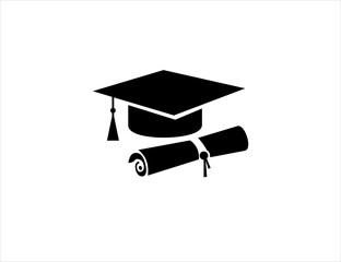 silhouette graduation cap and diploma - obrazy, fototapety, plakaty