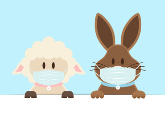 Schaf & Osterhase Maske Banner Horizontal Himmel