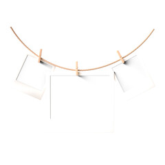 hanging polaroid photo frame triple with string 3d render