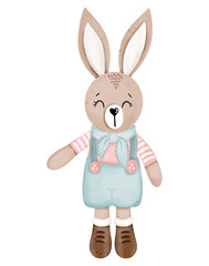 Watercolor cute bunny cartoon character