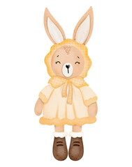 Watercolor cute bunny cartoon character