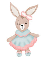 Watercolor cute bunny cartoon character