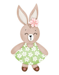 Watercolor cute bunny cartoon character