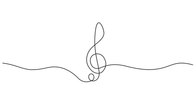 animated continuous single line drawing of treble clef, abstract sheet music line art animation