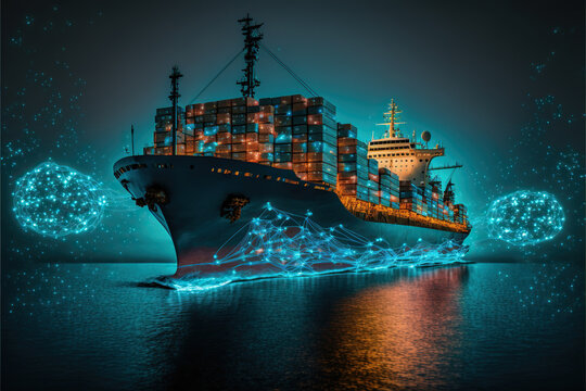Created with Generative AI technology. modern ship transport and cargo regulation concept.