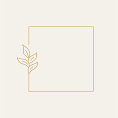 Fototapeta premium Vector floral logo template in elegant and minimal style with gold color on grey background illustration. Circle frames logos. For badges, labels, logotypes and branding business identity.