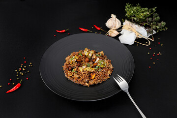 Exclusive main course - groats with mushrooms.