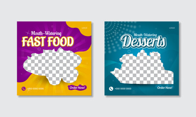 Food social media post design template in square size, Fast food advertisement design for social media, delicious ice cream social medial post design template, creative modern social media post design