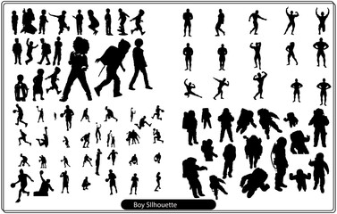 Collection of Boy or Kids silhouettes in different poses set

