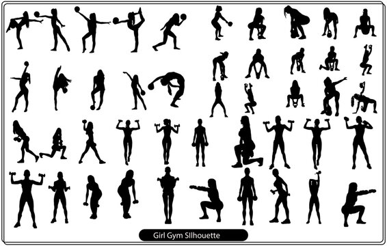 illlustration of female silhouette in different poses working out
