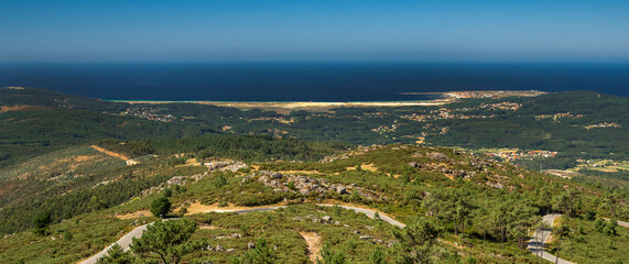 Panoramic View of Ría de Arosa Saline Estuary from A Curota Viewpoint, Puebla del Caramiñal, Ría de Arosa, La Coruña, Galicia, Spain, Europe