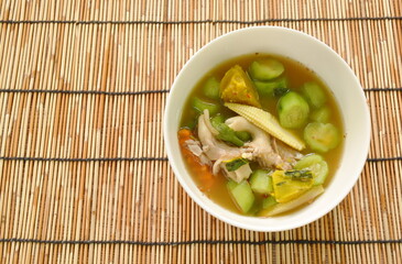 spicy boiled spicy mixed vegetable curry soup on bowl