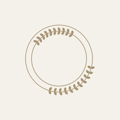 Vector floral logo template in elegant and minimal style with gold color on grey background illustration. Circle frames logos. For badges, labels, logotypes and branding business identity.