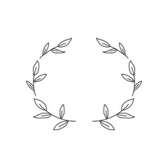 Fototapeta na wymiar Olive leaves hand drawn wreath for card or wedding invitation. Logo frame, leaves and olive, simple black and white style