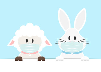 Schaf & Weißer Osterhase Maske Banner Horizontal Himmel