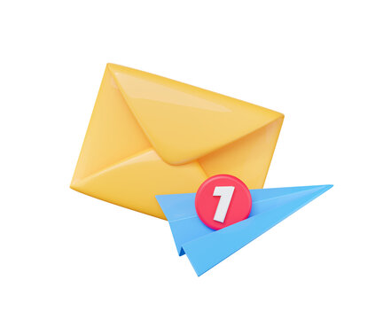 3D envelope letter and paper airplane. Sent letter by email. New message concept. Realistic elements for online social media marketing. Subscribe to newsletter. Png background isolated 3D Rendering