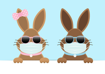 2 Osterhasen Mädchen & Junge Groß Maske Sonnenbrille Halten Banner Himmel