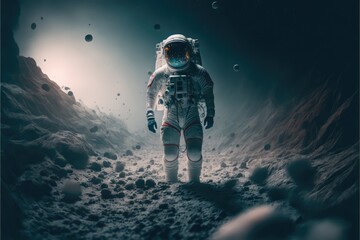 astronaut exploring surface of moon made with generative ai