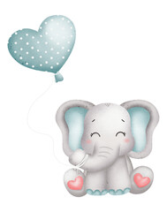 Watercolor cute elephant cartoon character