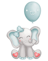 Watercolor cute elephant cartoon character