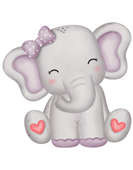 Watercolor cute elephant cartoon character