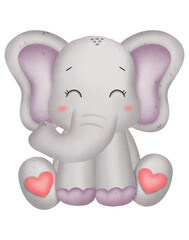 Watercolor cute elephant cartoon character