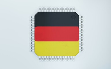  3d render of microchip or semiconductor chip, for computing.