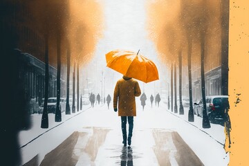 A person with umbrella in the rain, Generative AI
