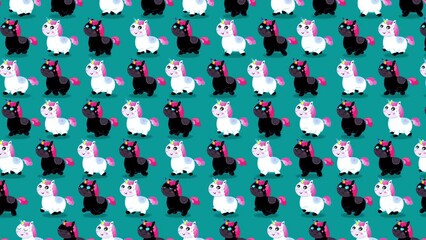 Black and white cartoon unicorns wallpaper on blue background. Cute kids or valentine's day looping animation good as backdrop for intro, party, television programme, presentation, etc... - Powered by Adobe