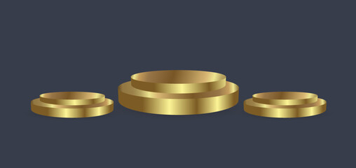 Three Golden stage, 3 podium and confetti falls on a beautiful background. the winner places vector illustration