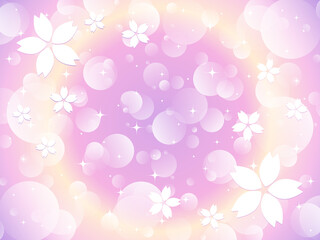 Obraz na płótnie Canvas 桜の花と幻想的なパーティクル背景　横位置　パープル