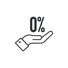 Zero percent and open hand icon. Commission 0% vector desing. - obrazy, fototapety, plakaty