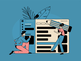 Business people working in flat vector concept operation hand drawn illustration
