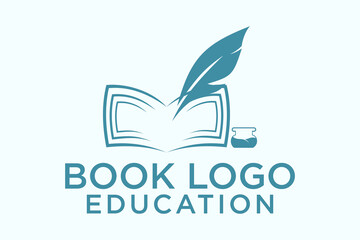 Pen quill book logo writing in the papers on an open book