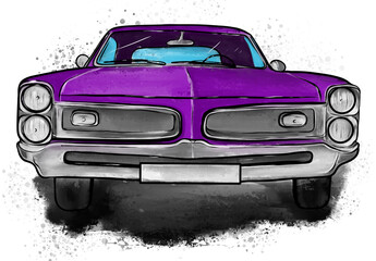 American classic historic muscle car made in painted style