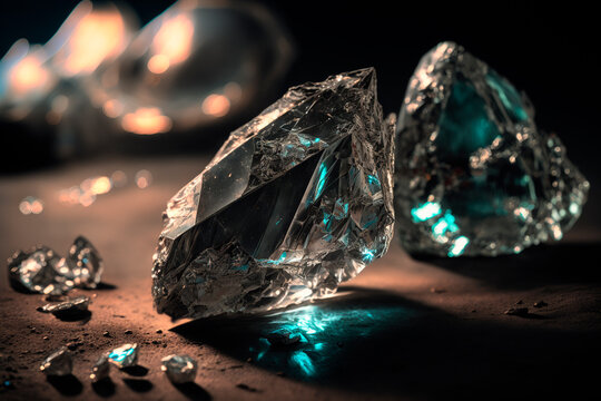 Uncut rough diamonds close up. Ai generative