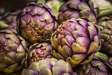 Obraz premium fresh artichokes at farmers market.