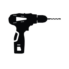 Hand Drill Silhouette. Black and White Icon Design Element on Isolated White Background