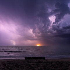 thunderstorm with lightning on the sea night