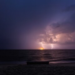 thunderstorm with lightning on the sea night