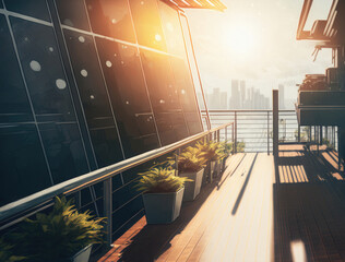 backlight scene of a balcony of a building 