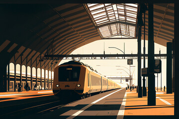 Fototapeta premium train en gare illustration minimaliste
