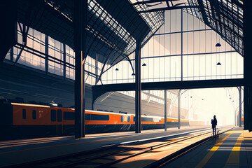 train en gare illustration minimaliste